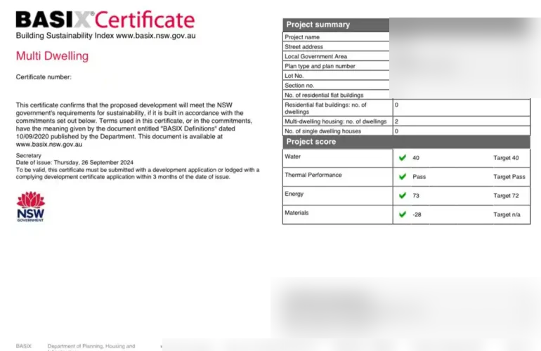 Example of a registered BASIX certificate