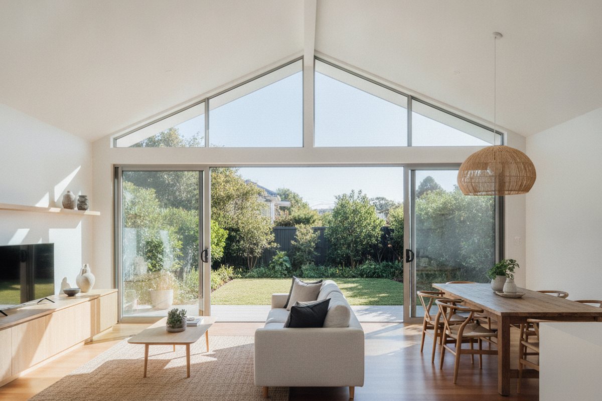 Home extension with large double-glazed sliding doors